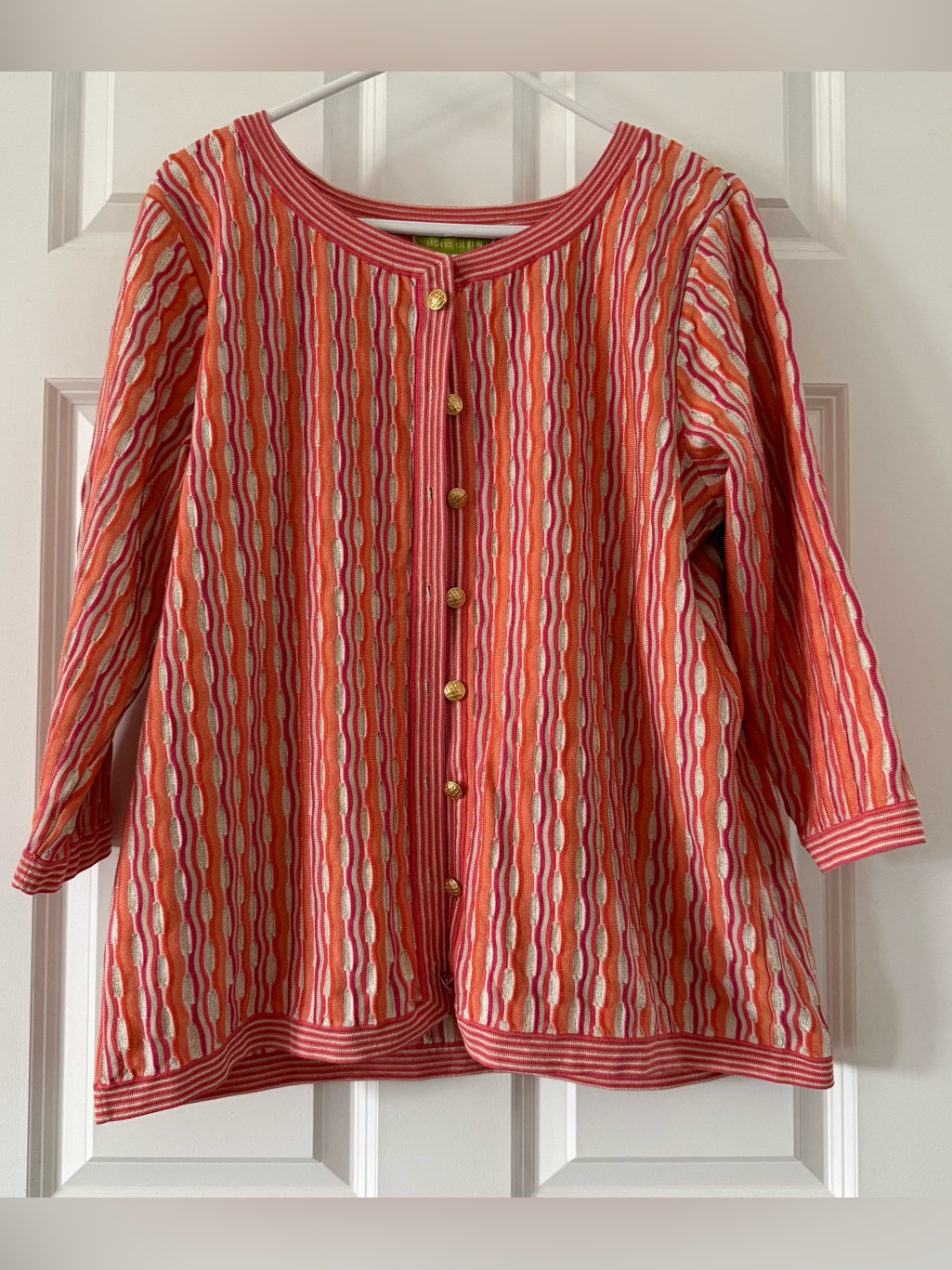 Sigrid Olsen Silk Coral And Pink Striped Knit Top